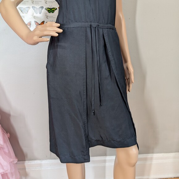 Pure DKNY Mini Dress Black 100% Silk Dropwaist Tie Lagenlook - Picture 3 of 12